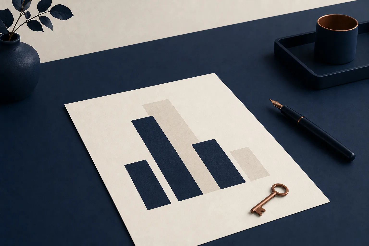 A single sheet with abstract bars and a small key — a light-touch check against public records
