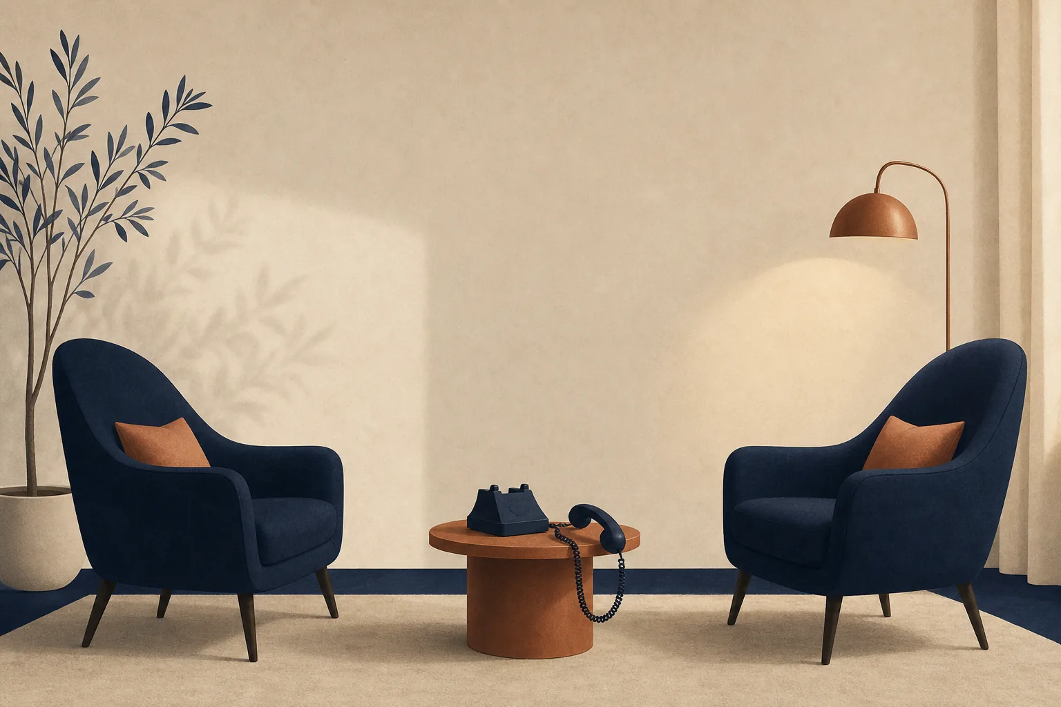 Two chairs and a telephone in a warm room — free, confidential help