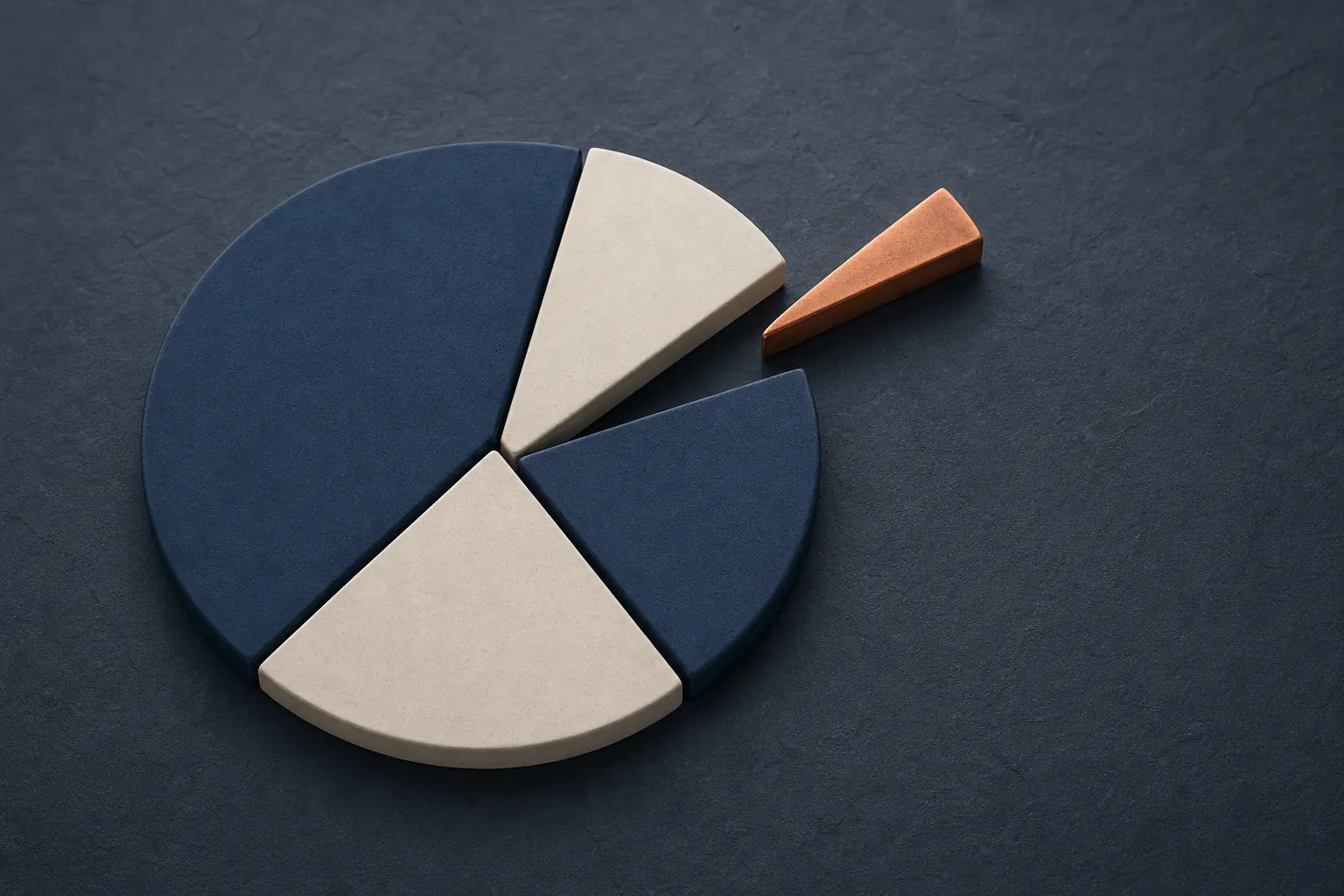 A pie chart with one thin segment lifted out — the house share of a game's return